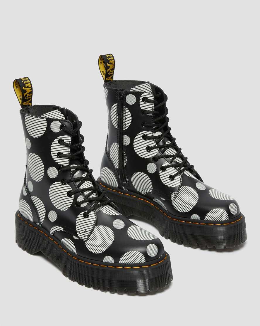 Men's Dr Martens Jadon Polka Dot Smooth Leather Ankle Boots Black Polka Dot Smooth | 547HKVCWU