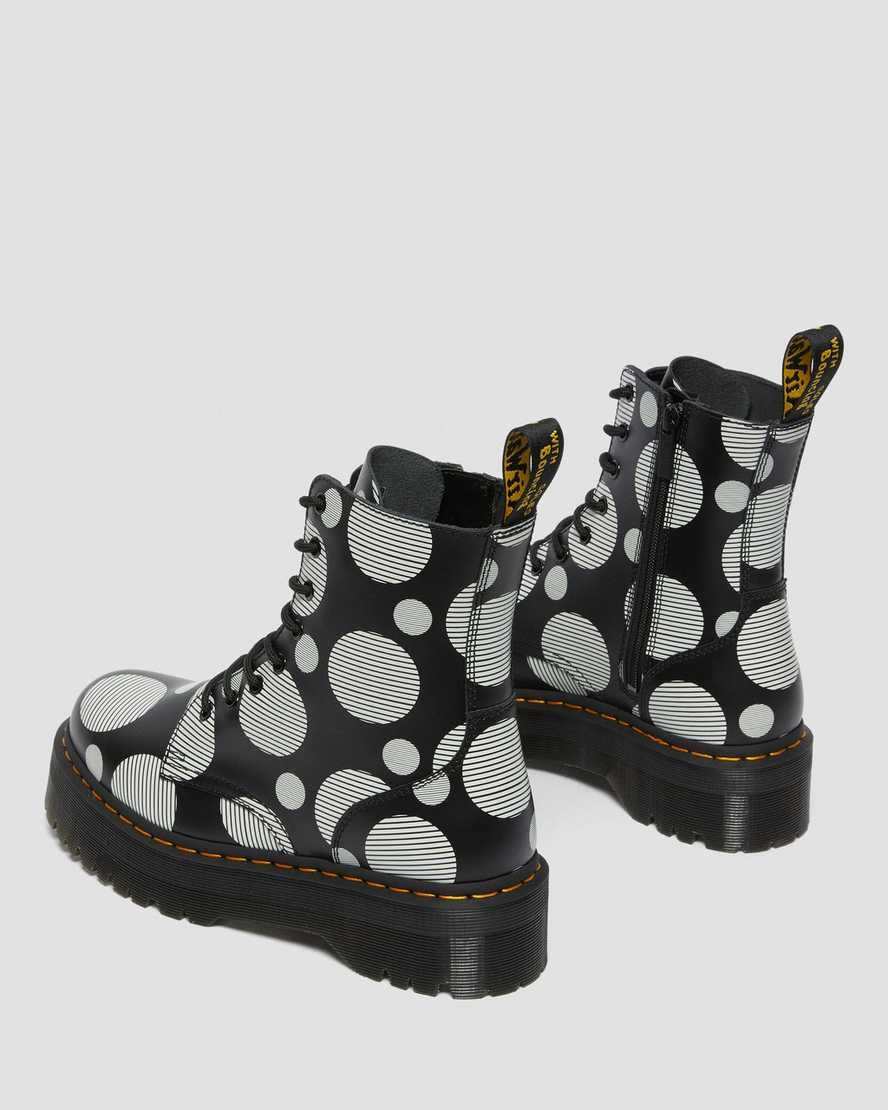 Men's Dr Martens Jadon Polka Dot Smooth Leather Ankle Boots Black Polka Dot Smooth | 547HKVCWU