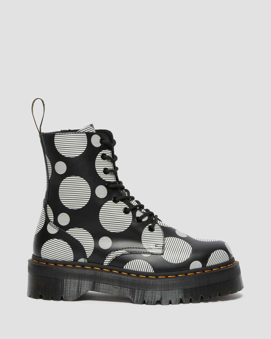 Men's Dr Martens Jadon Polka Dot Smooth Leather Ankle Boots Black Polka Dot Smooth | 547HKVCWU