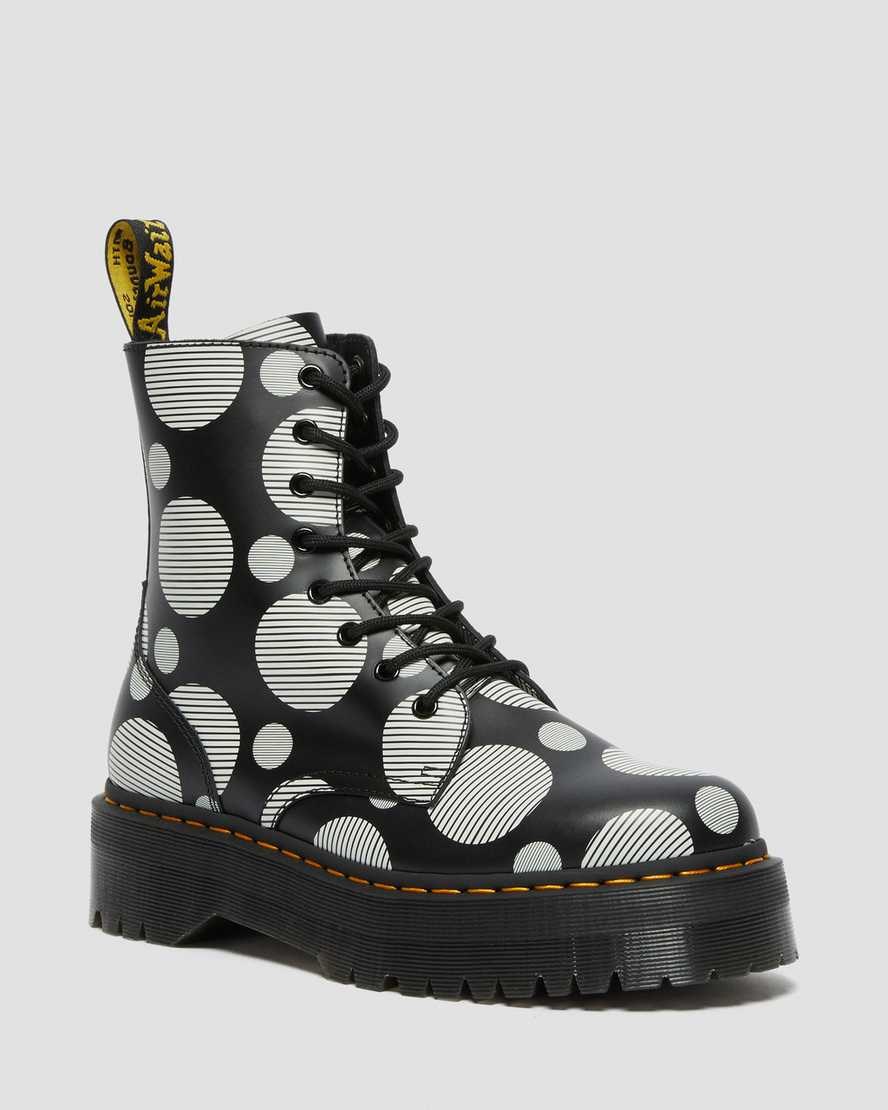 Men's Dr Martens Jadon Polka Dot Smooth Leather Ankle Boots Black Polka Dot Smooth | 547HKVCWU