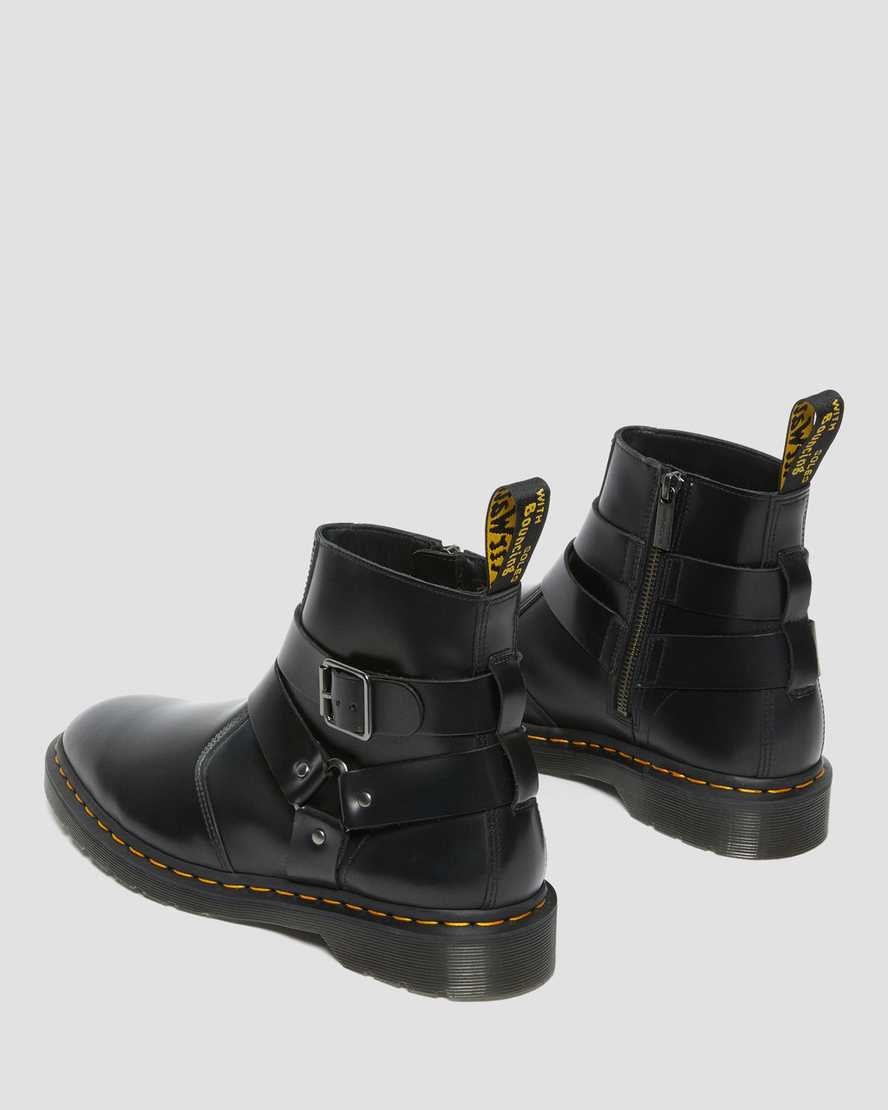 Men's Dr Martens Jaimes Leather Harness Zip Up Boots Black Polished Smooth | 645YKAFRN