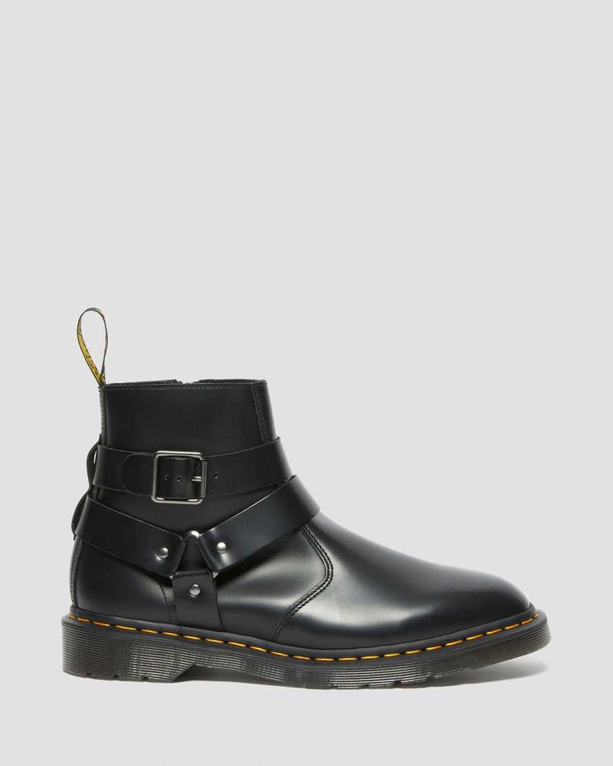 Men's Dr Martens Jaimes Leather Harness Zip Up Boots Black Polished Smooth | 645YKAFRN