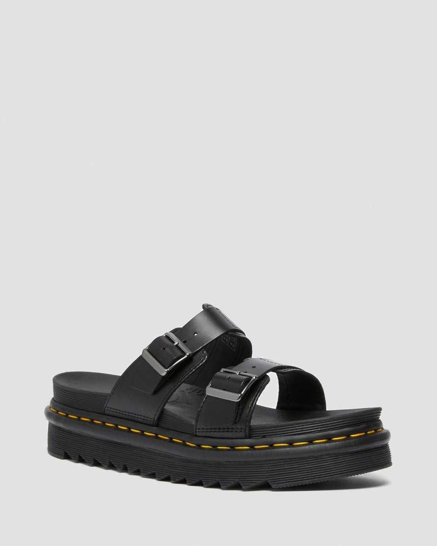 Men's Dr Martens Myles Brando Leather Buckle Slide Sandals Black Brando | 746HELGCD