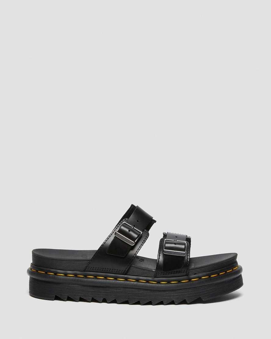 Men's Dr Martens Myles Brando Leather Buckle Slide Sandals Black Brando | 746HELGCD