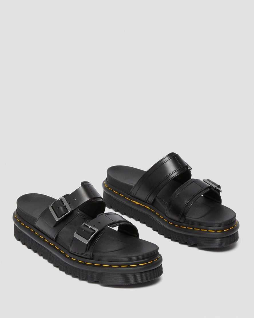 Men's Dr Martens Myles Brando Leather Buckle Slide Sandals Black Brando | 746HELGCD