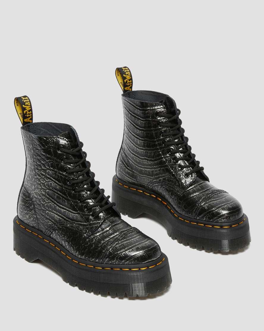 Men's Dr Martens Sinclair Croc Emboss Leather Zip Up Boots Gunmetal Wild Croc | 629PFEWCJ