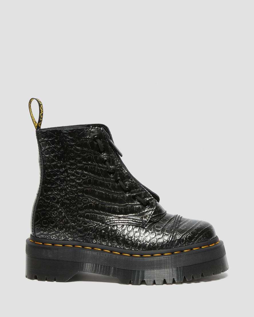 Men's Dr Martens Sinclair Croc Emboss Leather Zip Up Boots Gunmetal Wild Croc | 629PFEWCJ