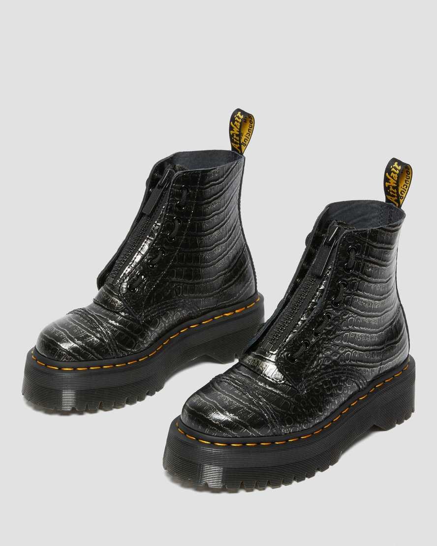 Men's Dr Martens Sinclair Croc Emboss Leather Zip Up Boots Gunmetal Wild Croc | 629PFEWCJ