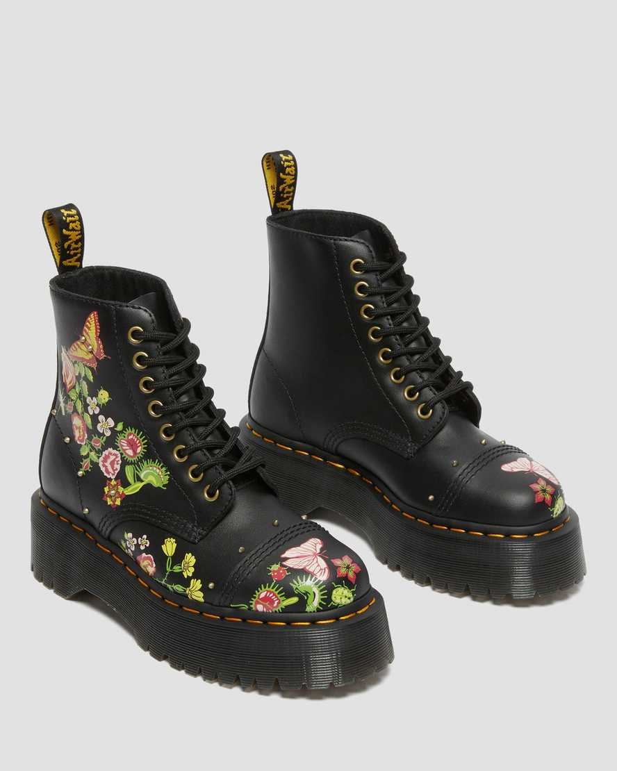 Men's Dr Martens Sinclair Floral Bloom Leather Zip Up Boots Black | 863MHRVOF