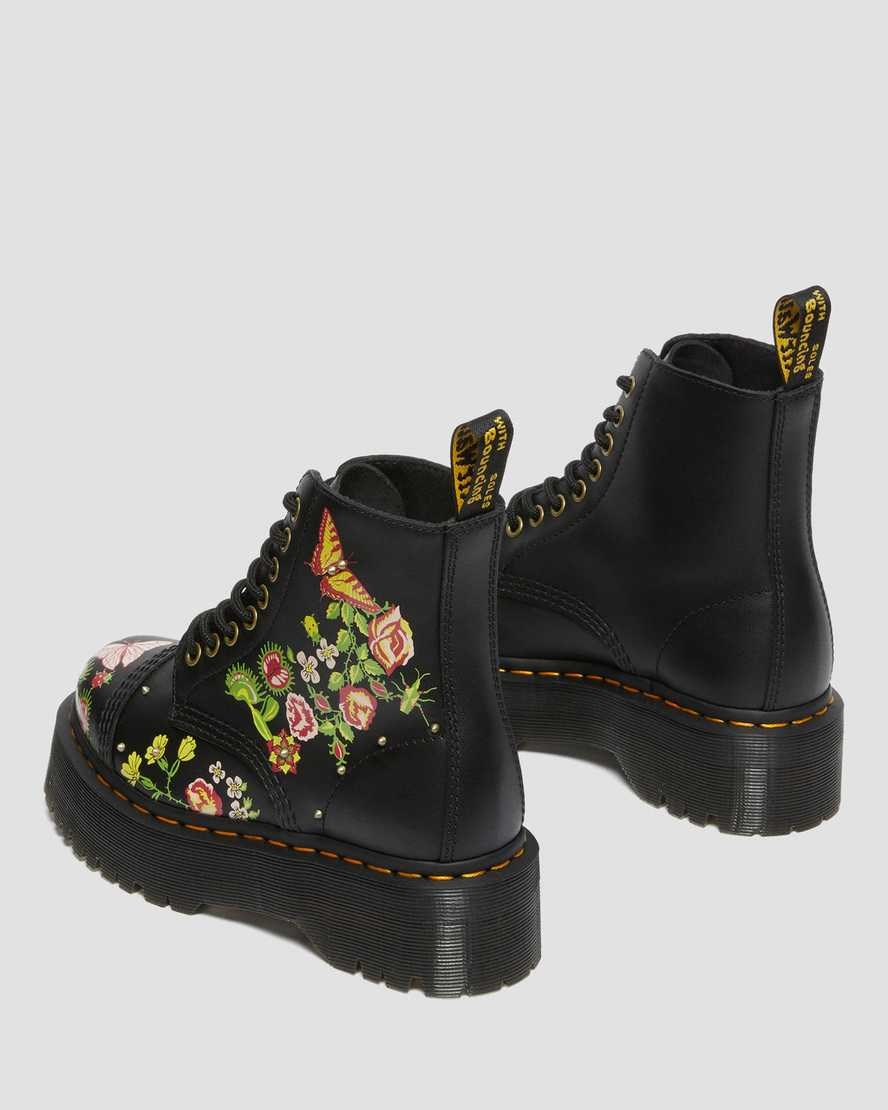 Men's Dr Martens Sinclair Floral Bloom Leather Zip Up Boots Black | 863MHRVOF