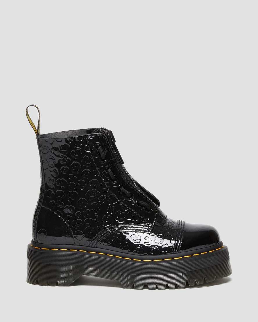 Men's Dr Martens Sinclair Leopard Emboss Patent Leather Zip Up Boots Black Patent Lamper Leopard Emboss | 184SYJBRO