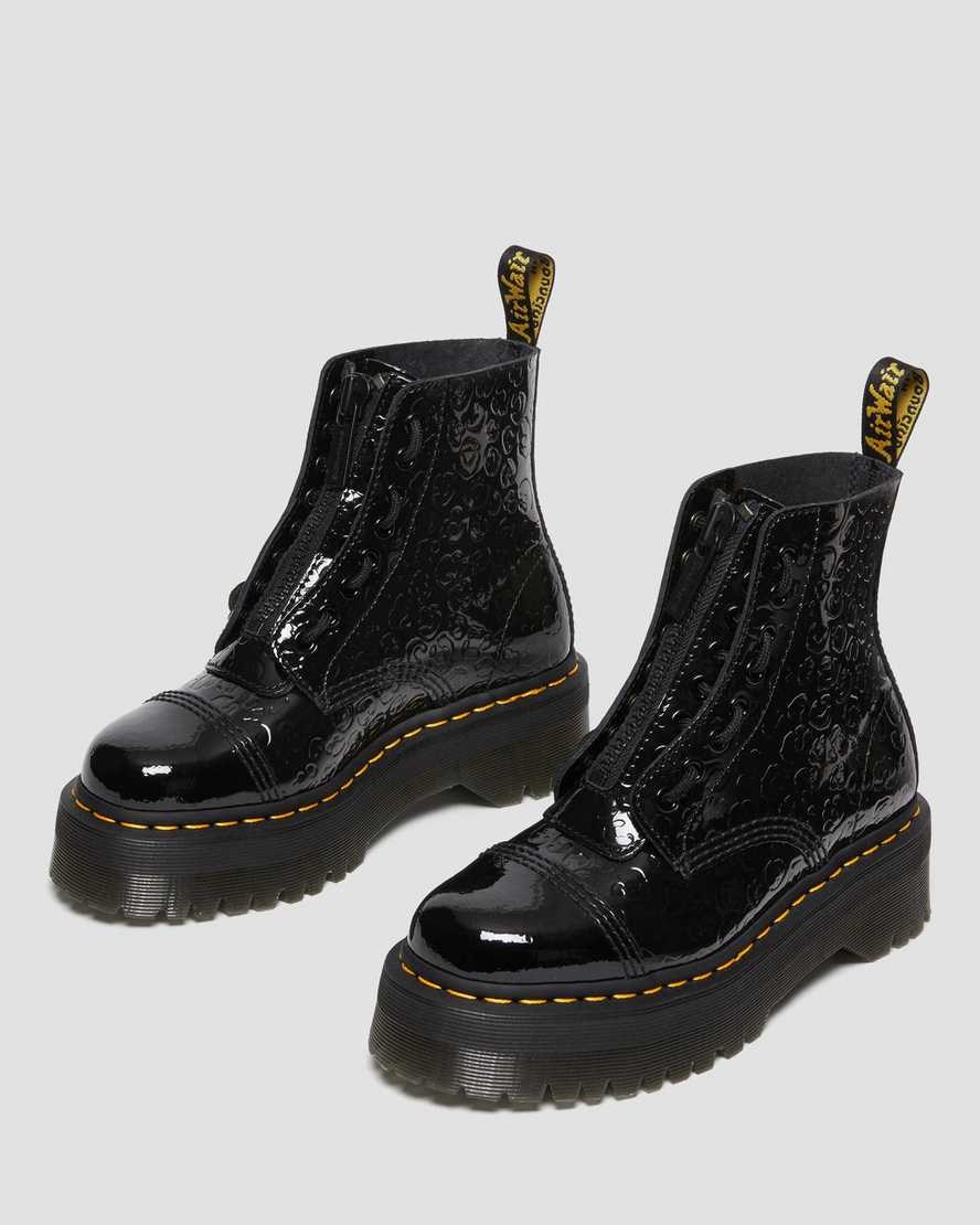 Men's Dr Martens Sinclair Leopard Emboss Patent Leather Zip Up Boots Black Patent Lamper Leopard Emboss | 184SYJBRO