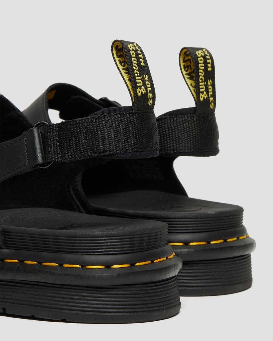 Men's Dr Martens Soloman Leather Strap Sandals Black Hydro Leather | 419DNEUQA