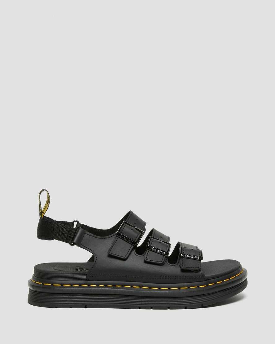 Men's Dr Martens Soloman Leather Strap Sandals Black Hydro Leather | 419DNEUQA