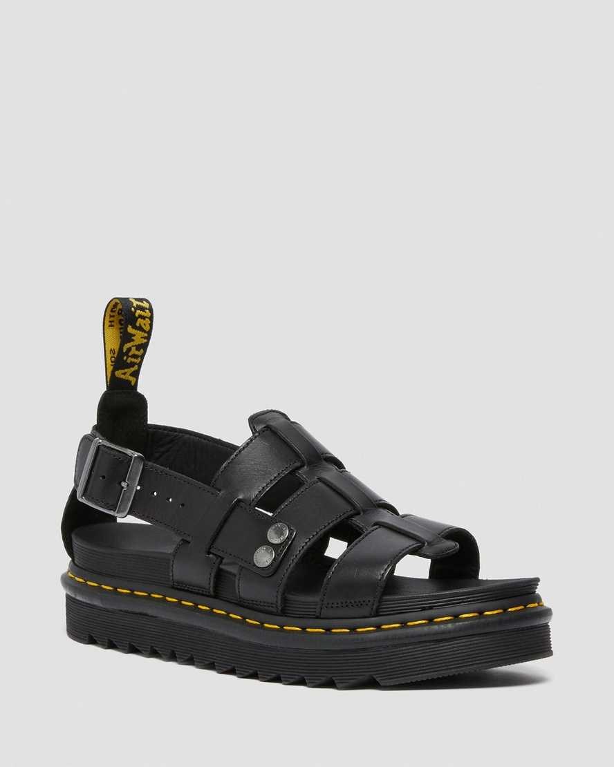 Men's Dr Martens Terry Leather Strap Sandals Black Brando | 176LDTVIQ