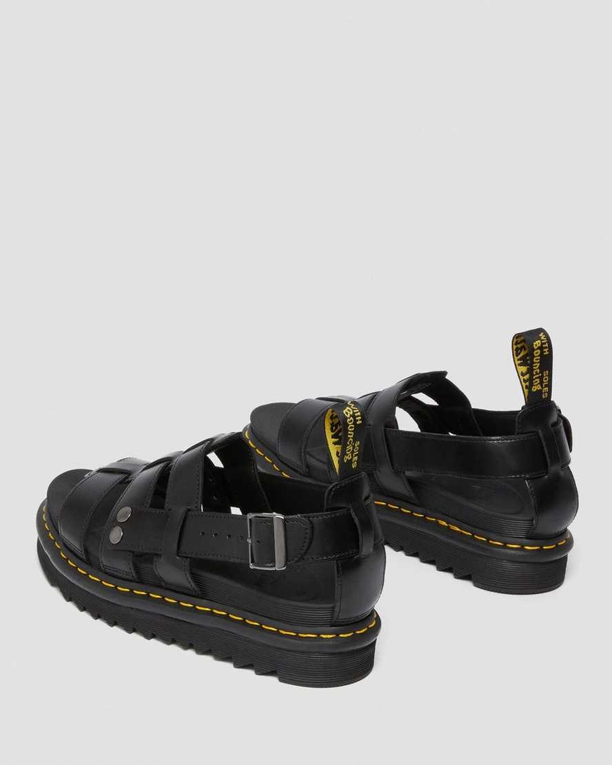 Men's Dr Martens Terry Leather Strap Sandals Black Brando | 176LDTVIQ