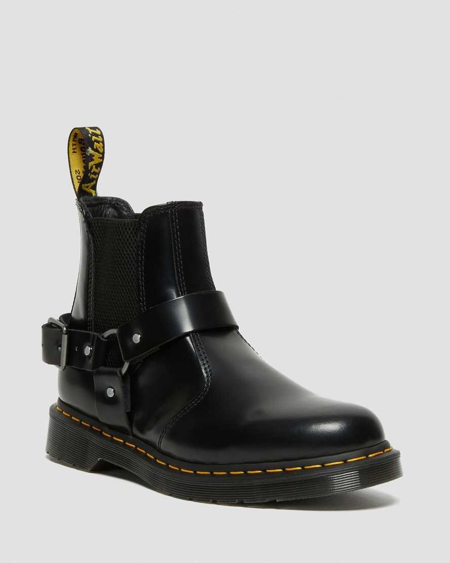 Men\'s Dr Martens Wincox Smooth Leather Ankle Boots Black Polished Smooth | 071RUKBFG