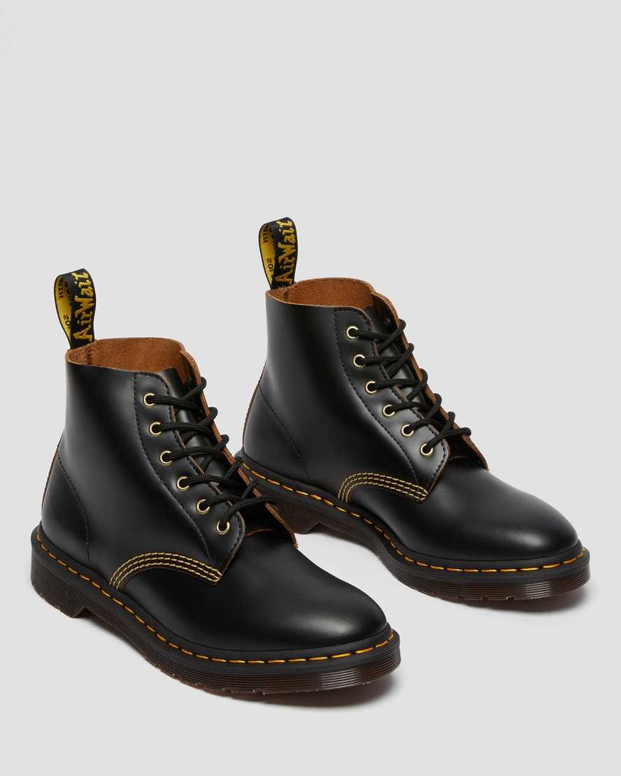 Women's Dr Martens 101 Vintage Smooth Leather Lace Up Boots Black Vintage Smooth | 142TXCAYF