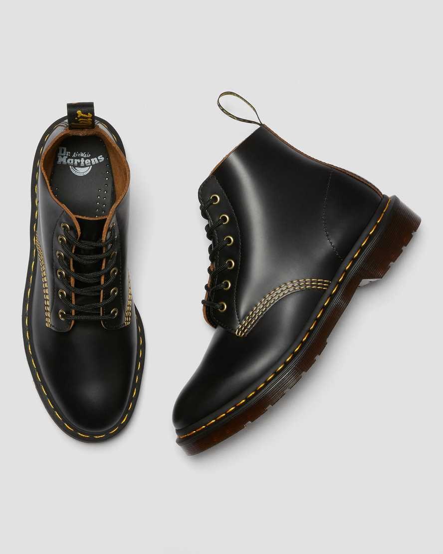 Women's Dr Martens 101 Vintage Smooth Leather Lace Up Boots Black Vintage Smooth | 142TXCAYF