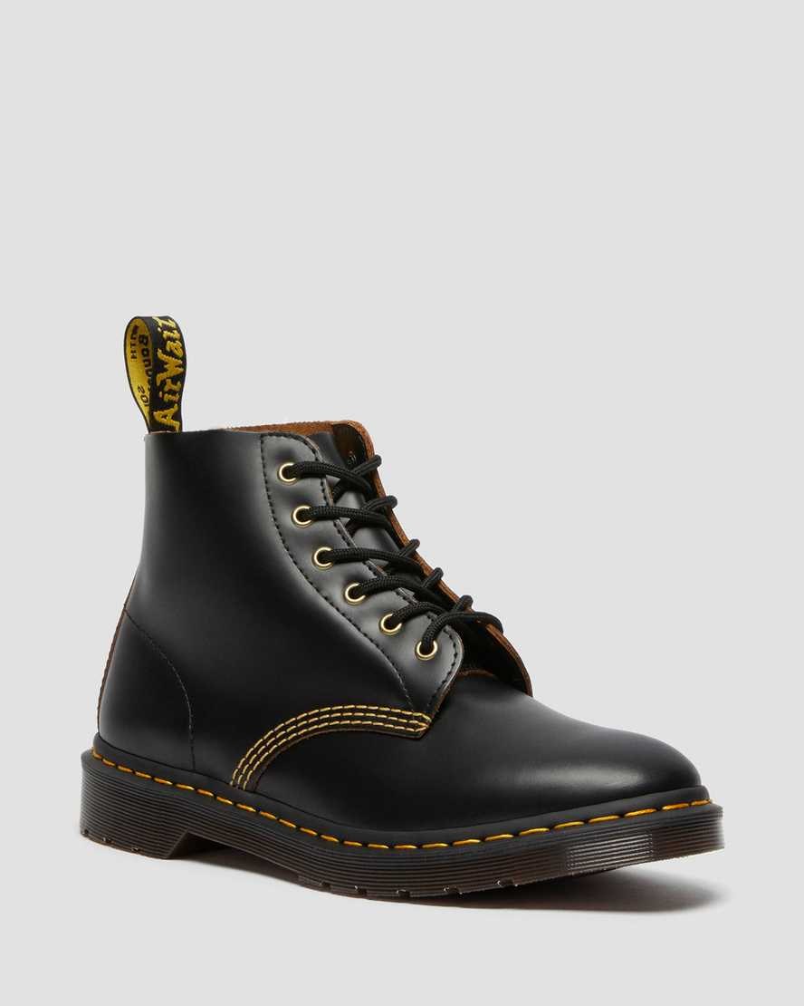 Women\'s Dr Martens 101 Vintage Smooth Leather Lace Up Boots Black Vintage Smooth | 142TXCAYF