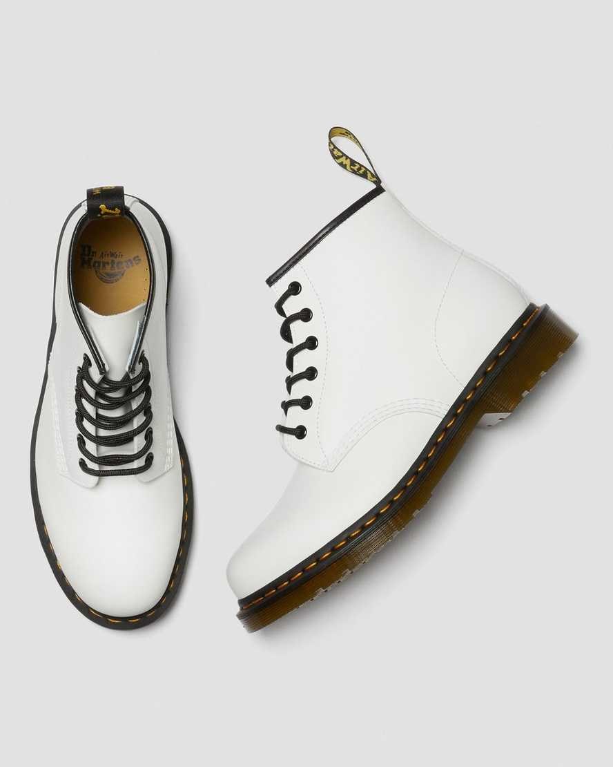 Women's Dr Martens 101 Yellow Stitch Smooth Leather Lace Up Boots White Smooth Leather | 450HYFDCW