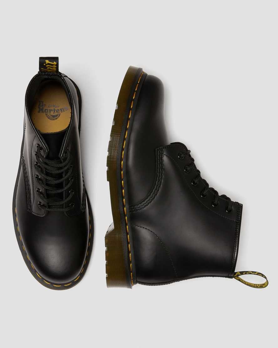 Women's Dr Martens 101 Yellow Stitch Smooth Leather Lace Up Boots Black Smooth Leather | 537YJVSLZ