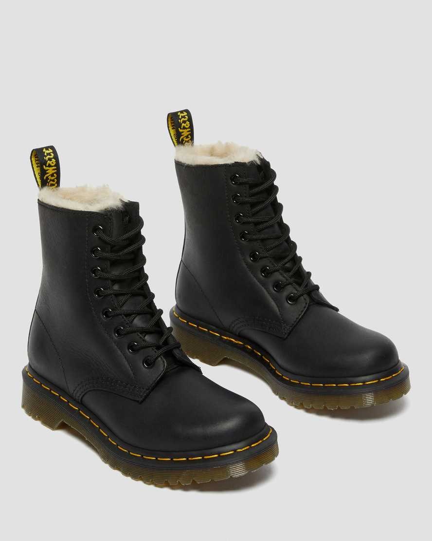 Women's Dr Martens 1460 Faux Fur Lined Ankle Boots Black Burnished Wyoming | 543NDFQBC