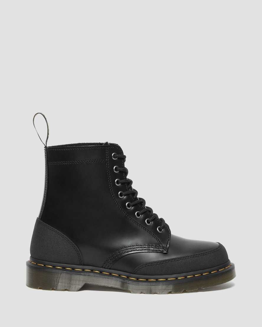 Women's Dr Martens 1460 Guard Panel Leather Lace Up Boots Black Smooth | 506GBUJTF