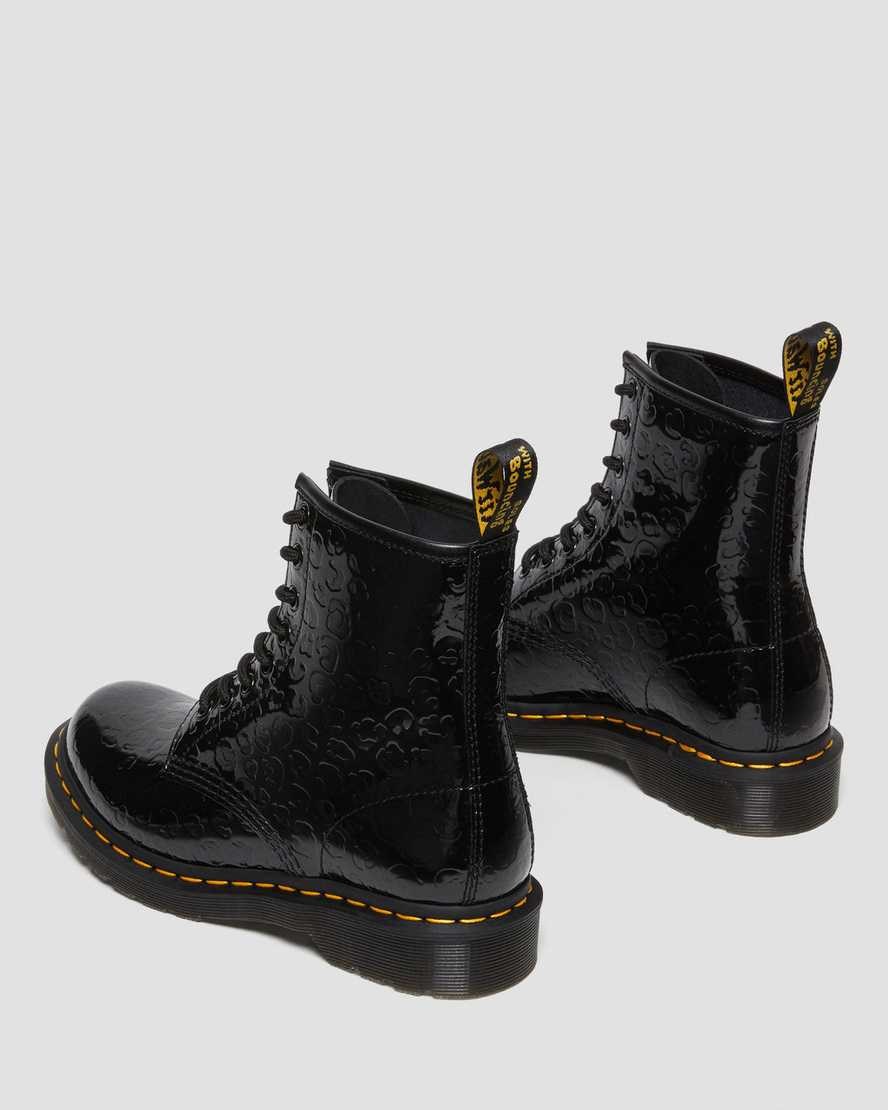 Women's Dr Martens 1460 Leopard Emboss Patent Leather Patent Boots Black Patent Lamper Leopard Emboss | 870RQVELO