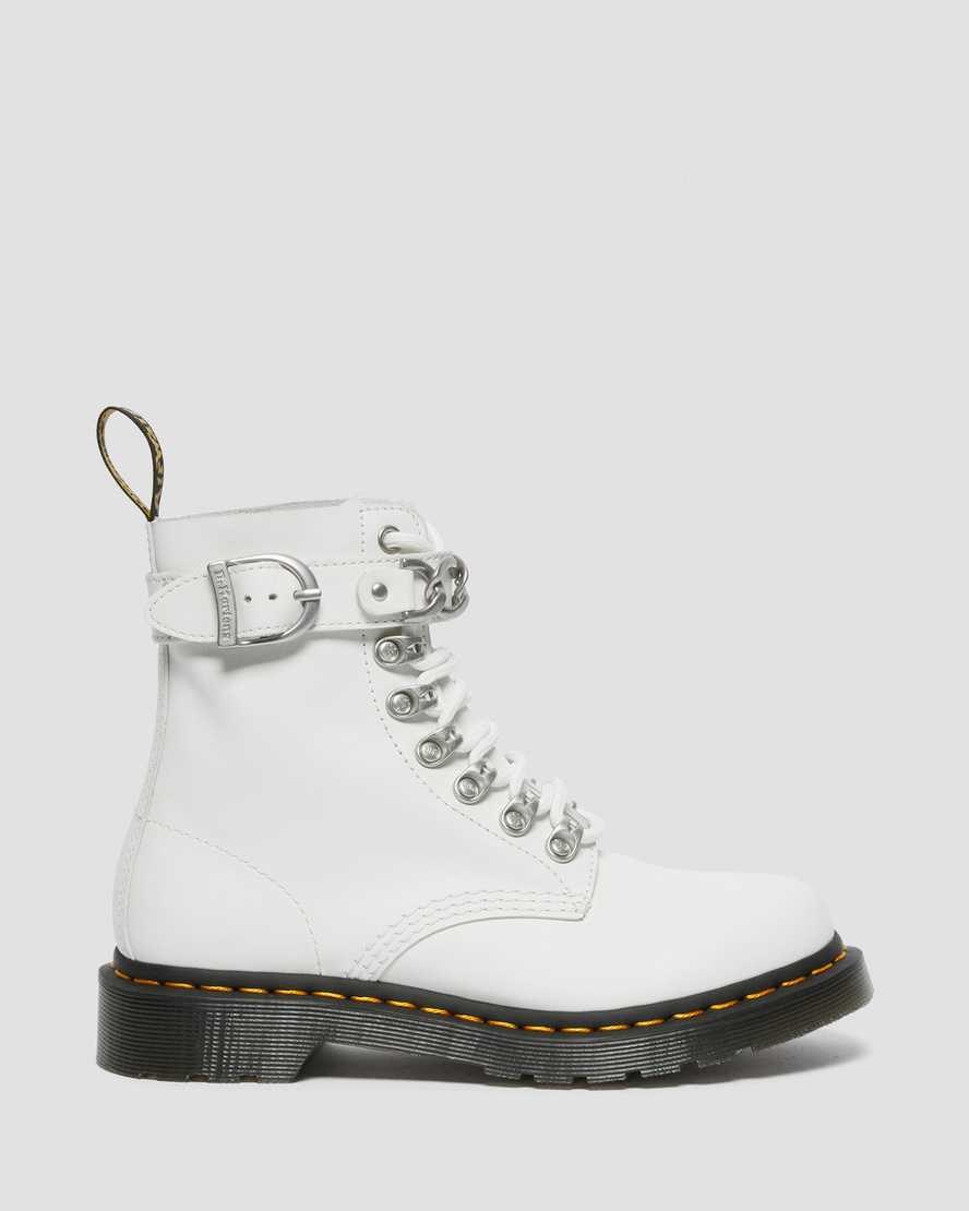 Women's Dr Martens 1460 Pascal Chain Leather Ankle Boots White Sendal | 061IOGNSW