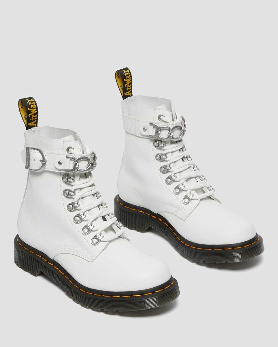 Women's Dr Martens 1460 Pascal Chain Leather Ankle Boots White Sendal | 061IOGNSW