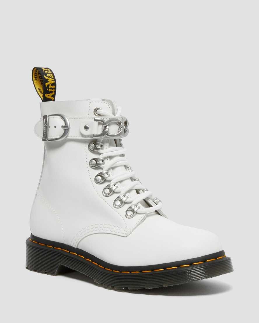 Women\'s Dr Martens 1460 Pascal Chain Leather Ankle Boots White Sendal | 061IOGNSW