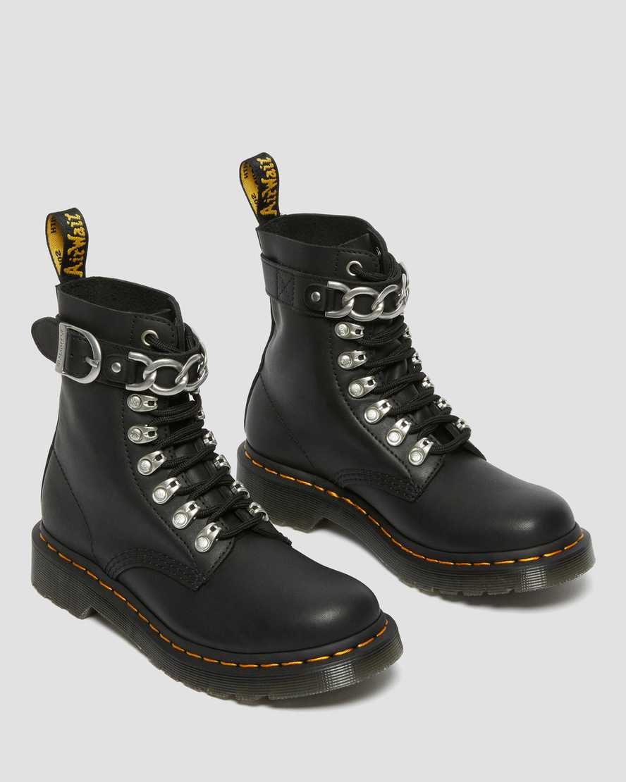 Women's Dr Martens 1460 Pascal Chain Leather Lace Up Boots Black Sendal | 451DHOXCA