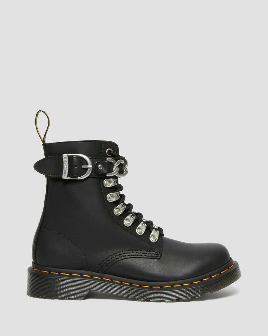 Women's Dr Martens 1460 Pascal Chain Leather Lace Up Boots Black Sendal | 451DHOXCA