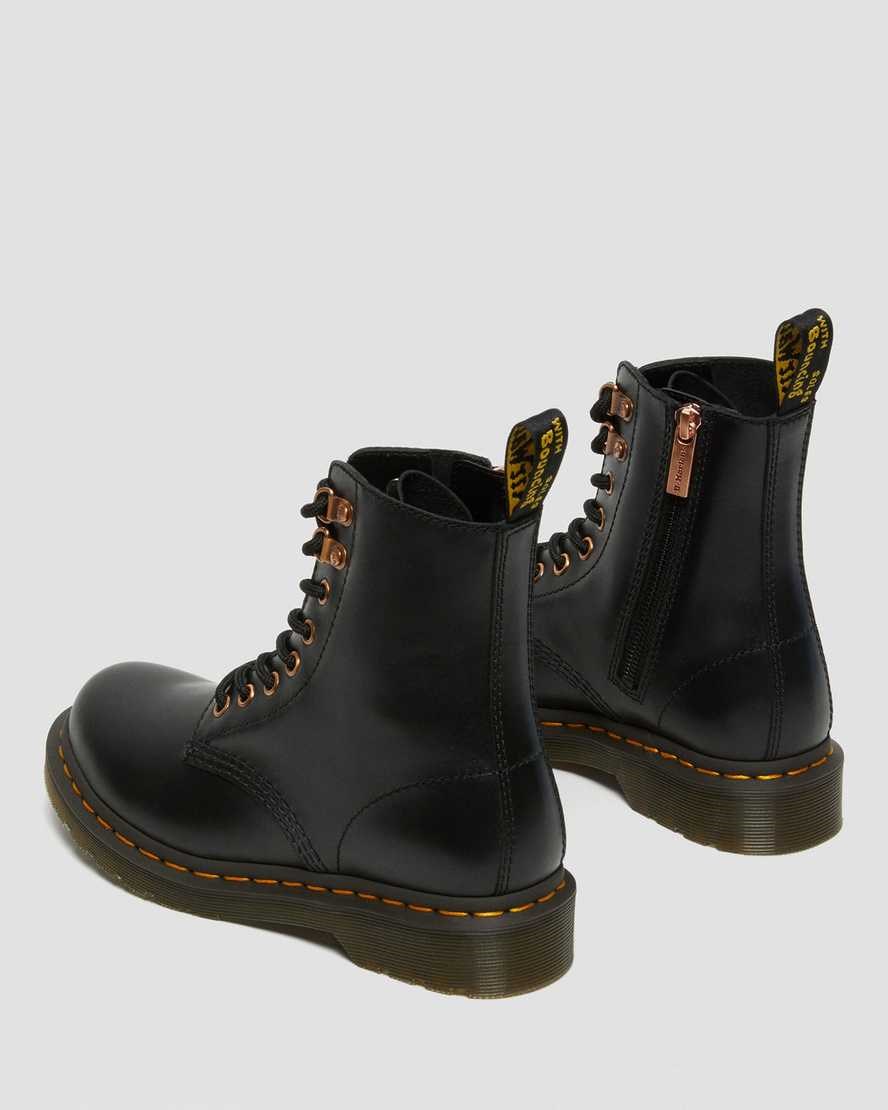 Women's Dr Martens 1460 Pascal Rose Gold Hardware Leather Ankle Boots Black Wanama | 257AEBNUQ