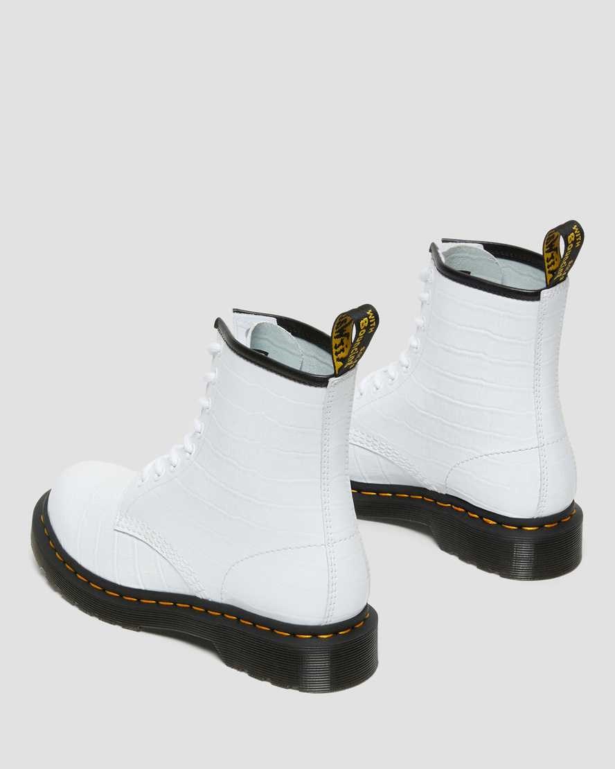 Women's Dr Martens 1460 Patent Croc Emboss Leather Patent Boots White Patent Lamper Croc | 671IOSETP