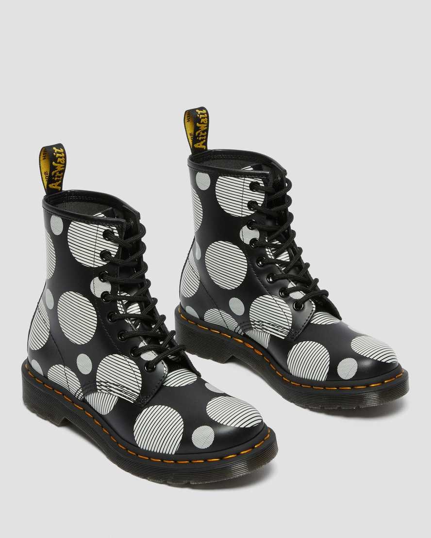 Women's Dr Martens 1460 Polka Dot Smooth Leather Lace Up Boots Black Polka Dot Smooth | 790UCAPEQ