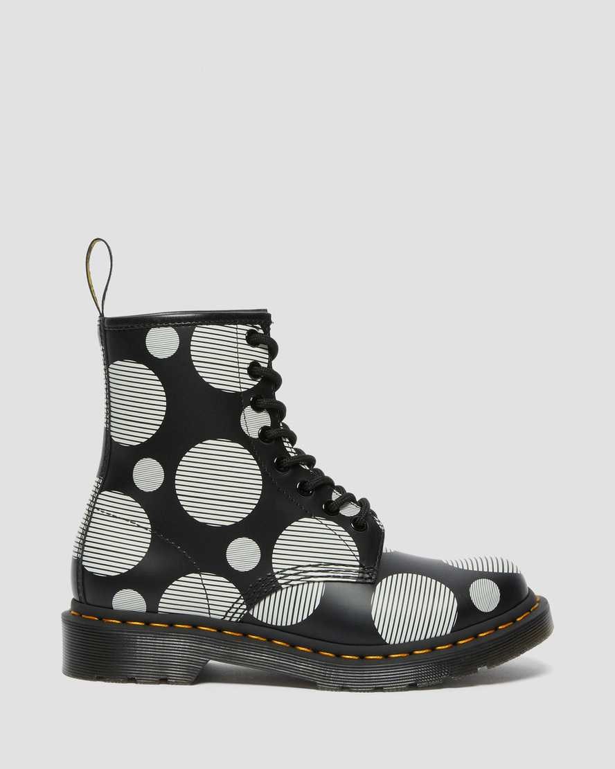 Women's Dr Martens 1460 Polka Dot Smooth Leather Lace Up Boots Black Polka Dot Smooth | 790UCAPEQ