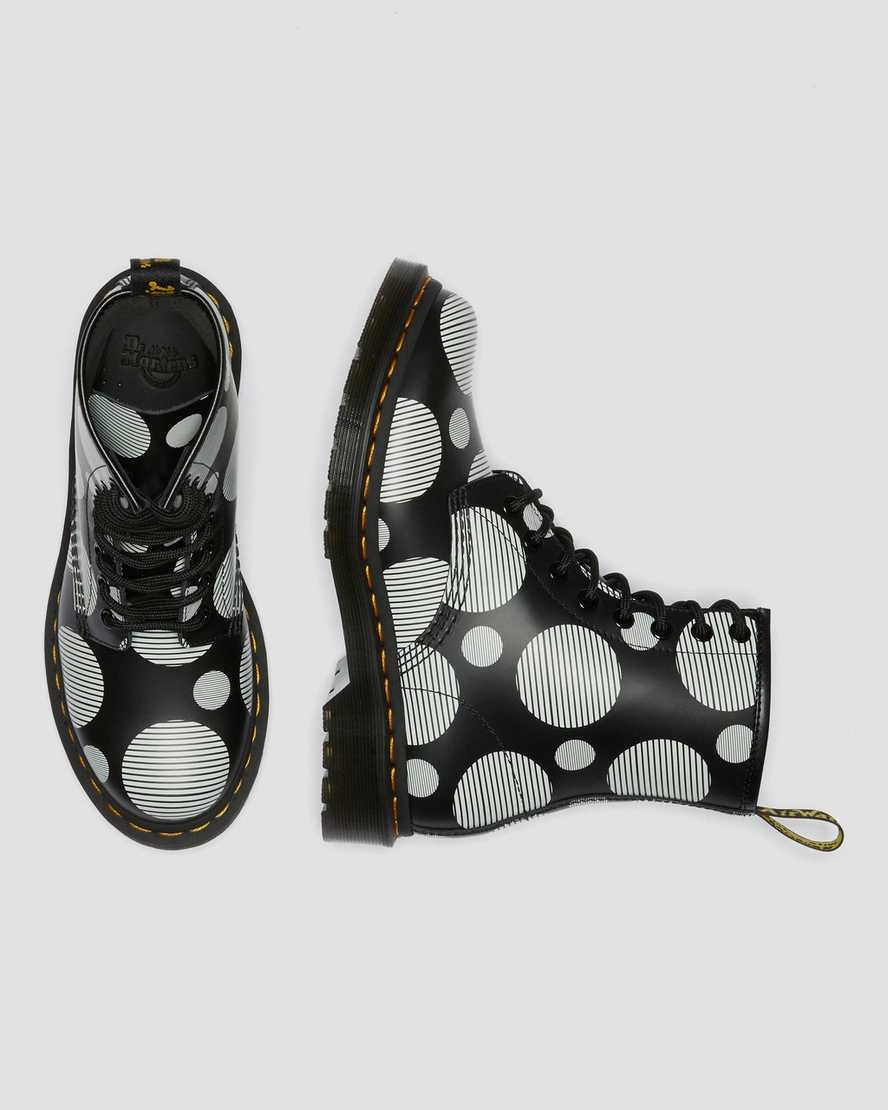 Women's Dr Martens 1460 Polka Dot Smooth Leather Lace Up Boots Black Polka Dot Smooth | 790UCAPEQ