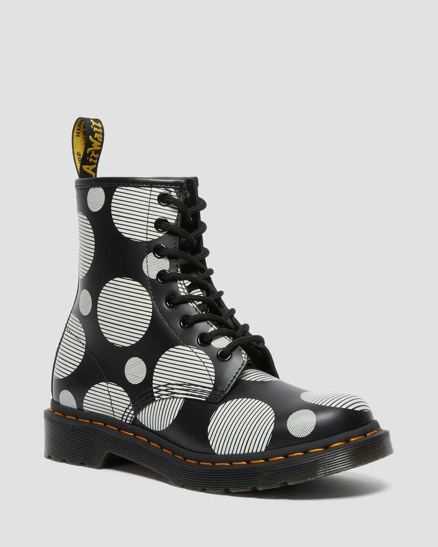 Women\'s Dr Martens 1460 Polka Dot Smooth Leather Lace Up Boots Black Polka Dot Smooth | 790UCAPEQ