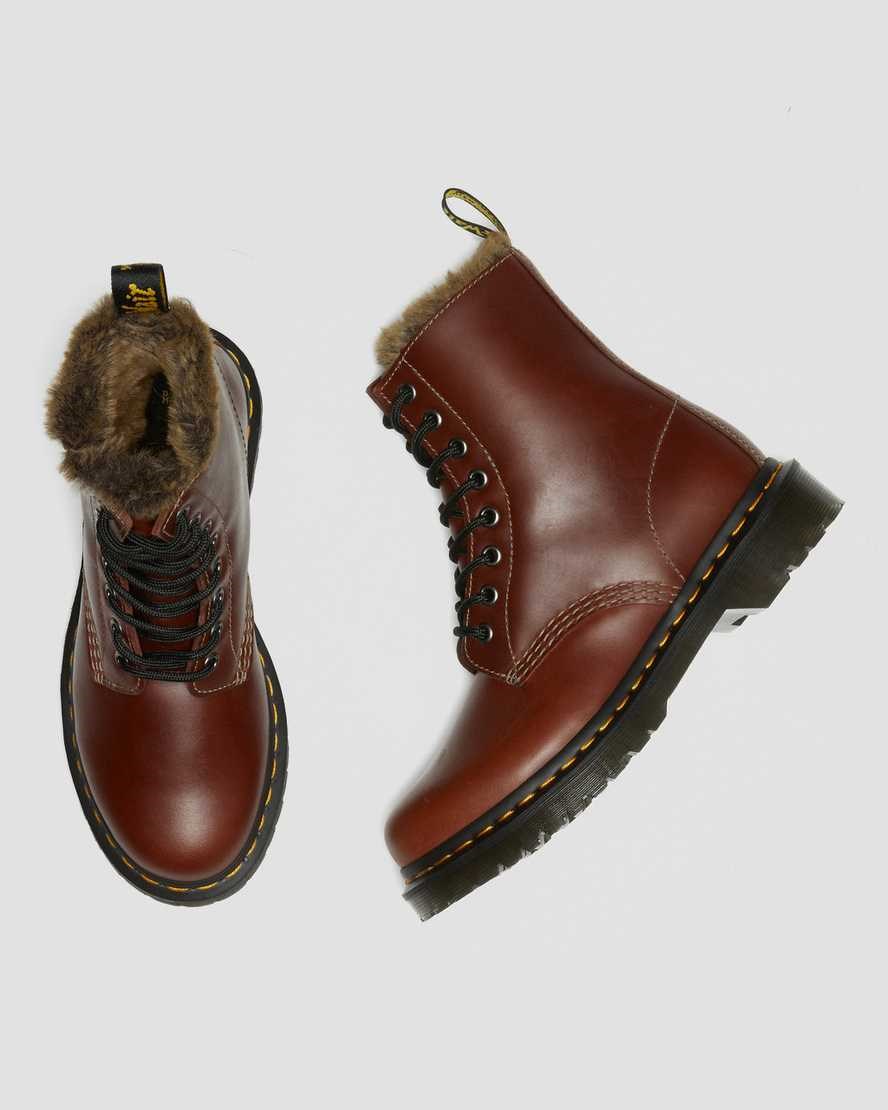 Women's Dr Martens 1460 Serena Faux Fur Lined Lace Up Boots Brown Abruzzo Wp | 047HGDWQI