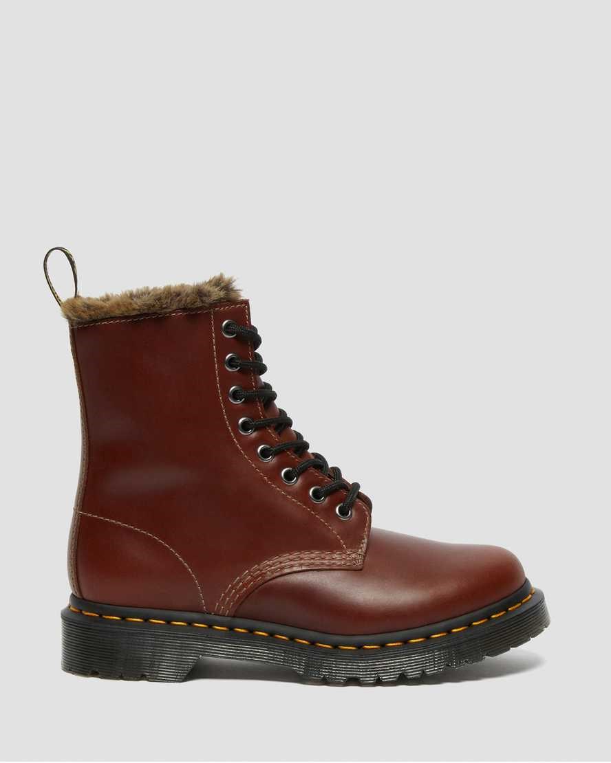 Women's Dr Martens 1460 Serena Faux Fur Lined Lace Up Boots Brown Abruzzo Wp | 047HGDWQI