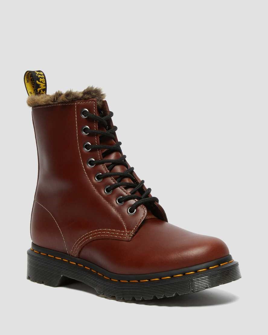 Women\'s Dr Martens 1460 Serena Faux Fur Lined Lace Up Boots Brown Abruzzo Wp | 047HGDWQI