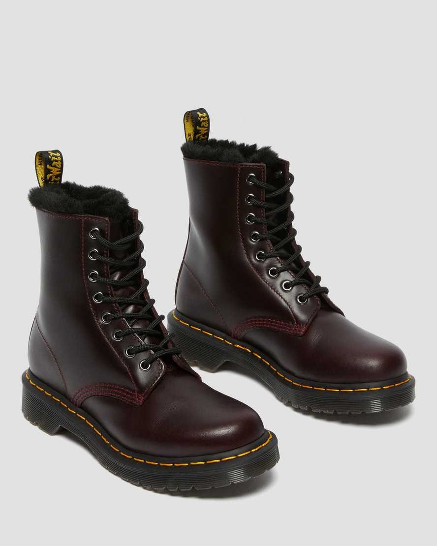 Women's Dr Martens 1460 Serena Faux Fur Lined Ankle Boots Oxblood Atlas | 386NYLZEM