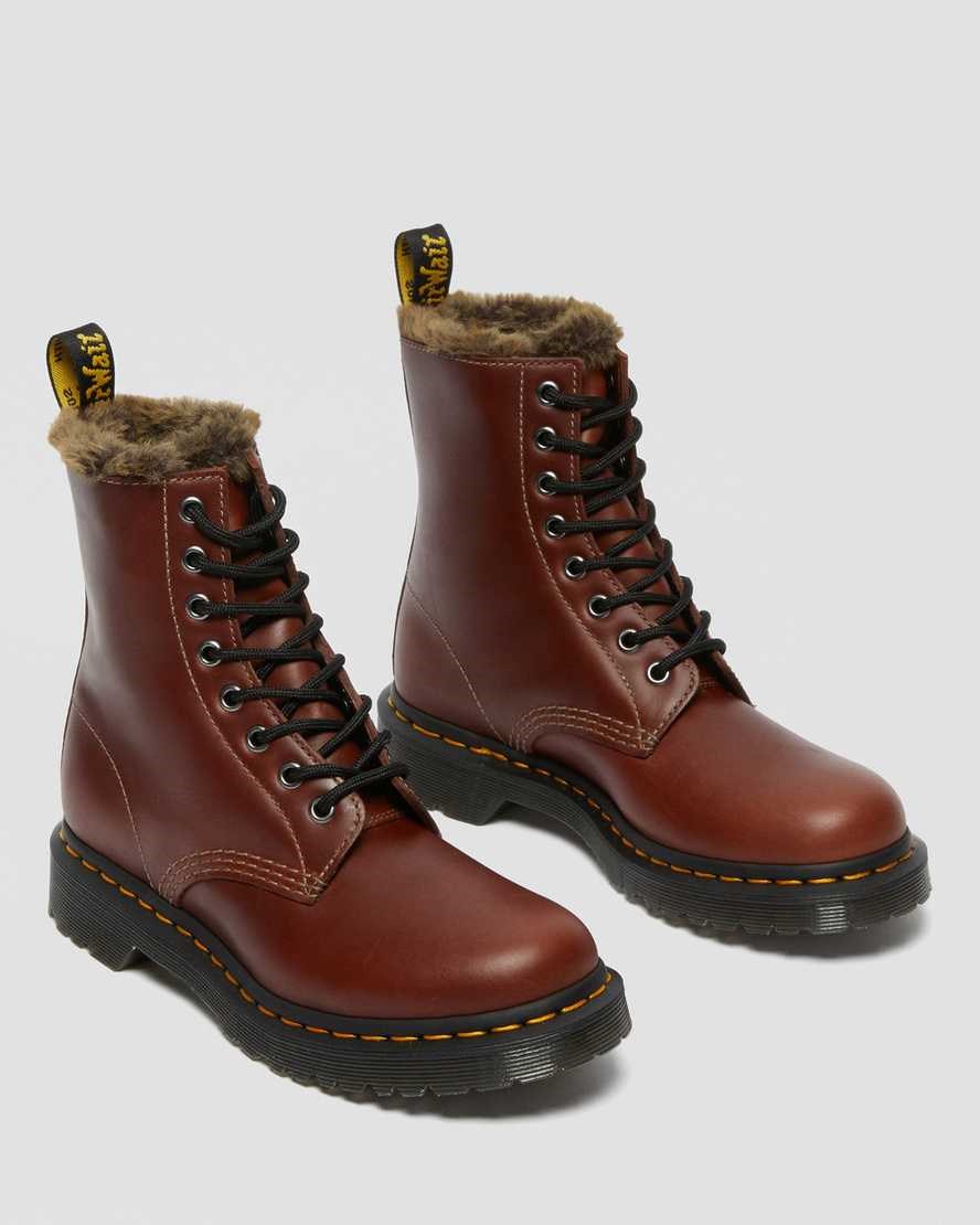 Women's Dr Martens 1460 Serena Faux Fur Lined Ankle Boots Brown Abruzzo Wp | 658FMGWZY