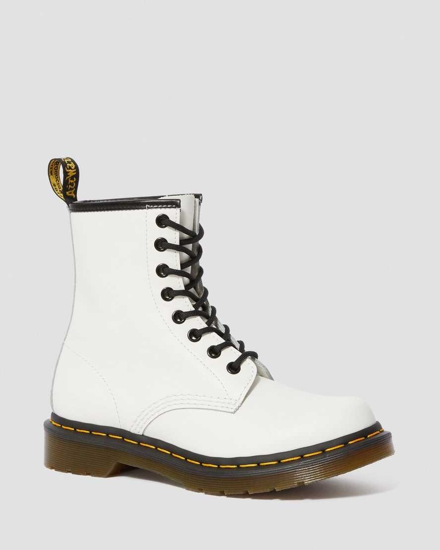 Women\'s Dr Martens 1460 Smooth Leather Lace Up Boots White Smooth Leather | 942RISEUW