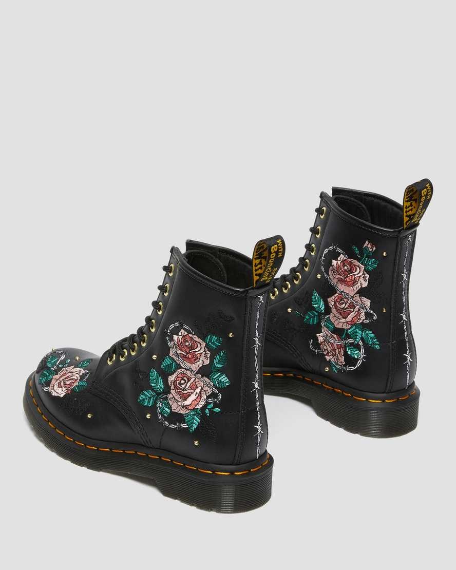 Women's Dr Martens 1460 Vonda Floral Leather Lace Up Boots Black Nappa | 087BUYGDI