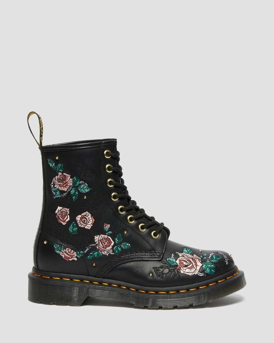 Women's Dr Martens 1460 Vonda Floral Leather Lace Up Boots Black Nappa | 087BUYGDI