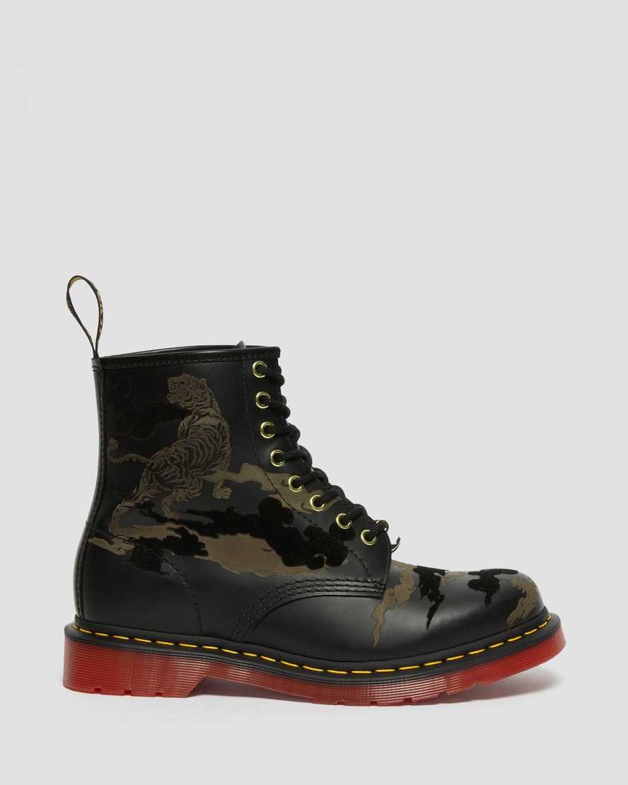 Women's Dr Martens 1460 Year of The Tiger Leather Ankle Boots Black Smooth Leather | 914VHPGBM