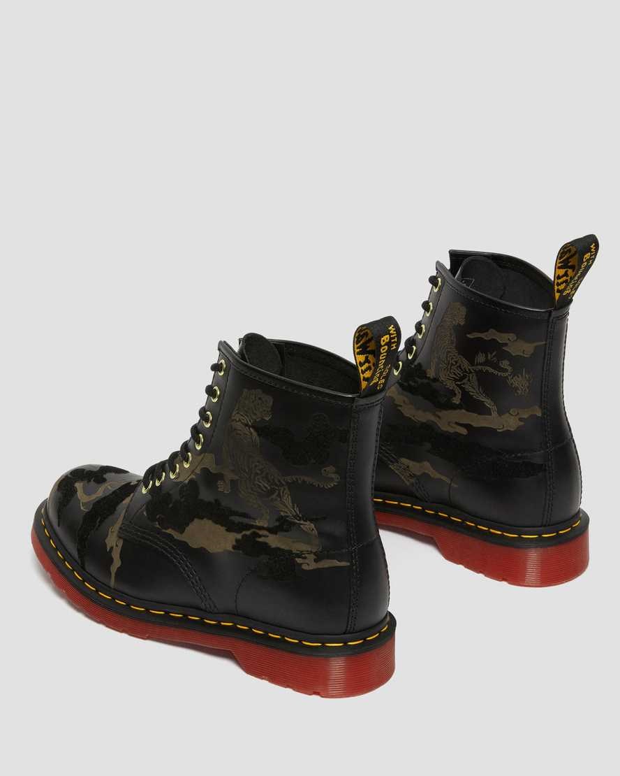 Women's Dr Martens 1460 Year of The Tiger Leather Ankle Boots Black Smooth Leather | 914VHPGBM